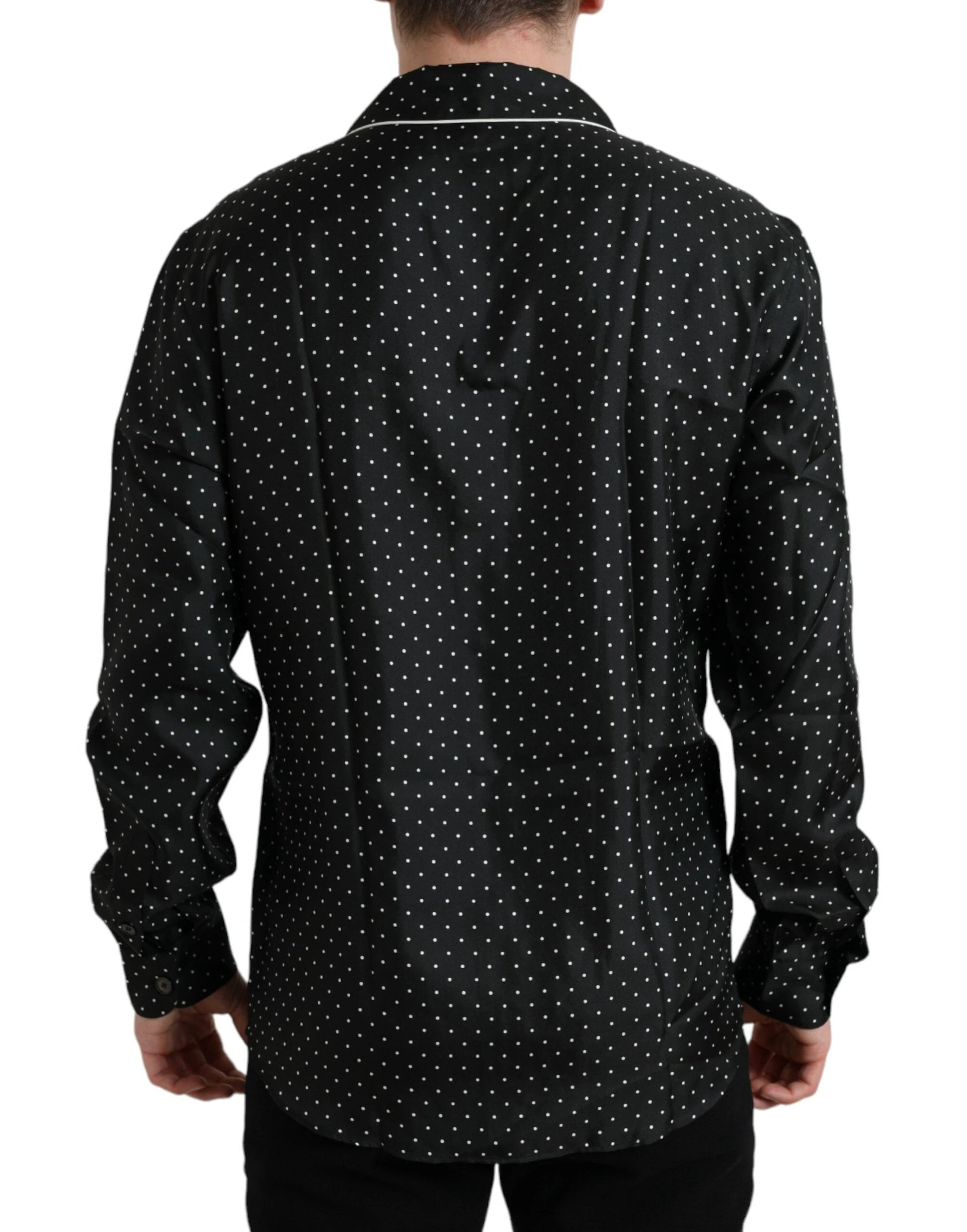 Dolce & Gabbana Black Polka Dot Silk Long Sleeve Shirt by Dolce & Gabbana