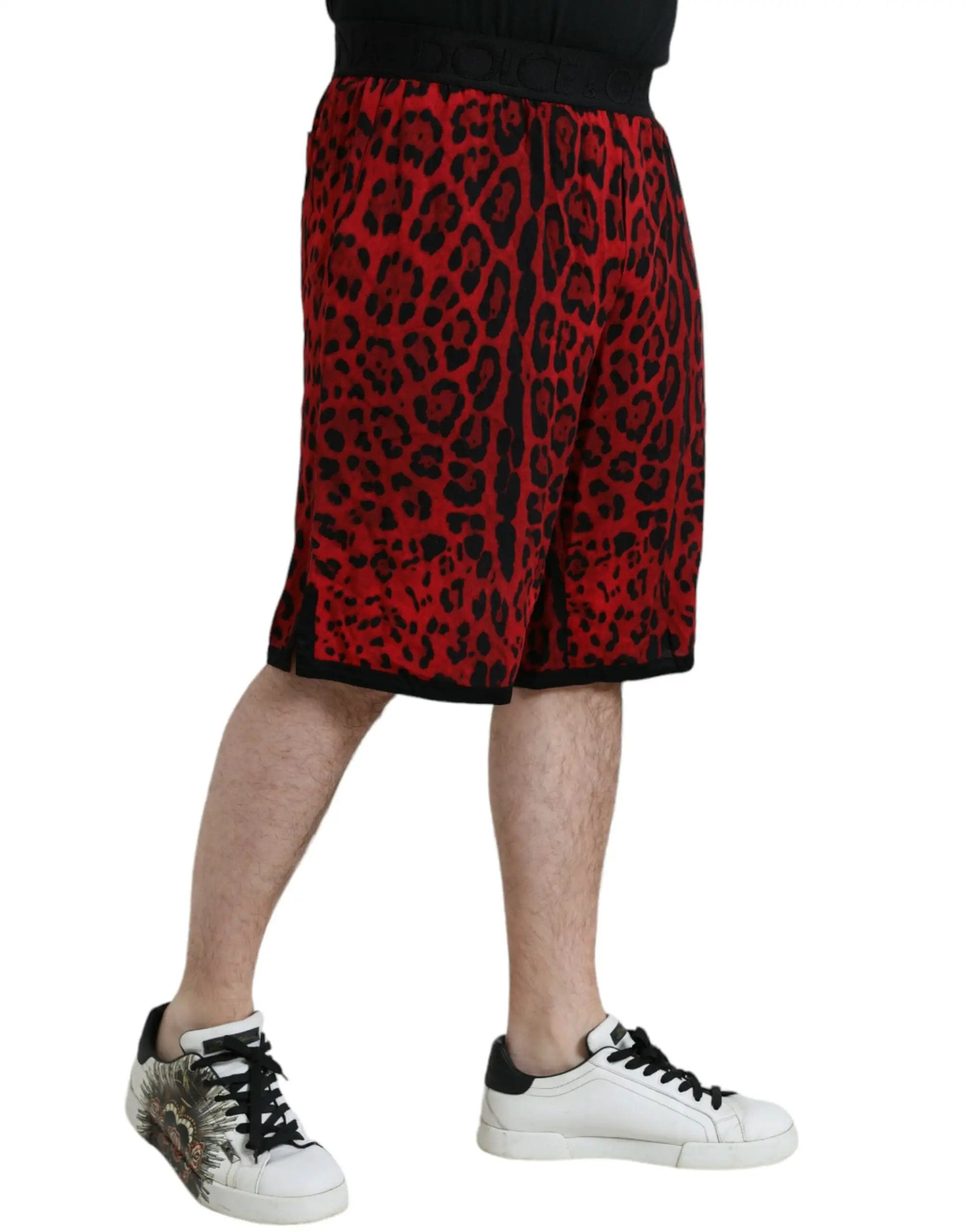 Dolce & Gabbana Red Leopard Print Viscose Bermuda Shorts by Dolce & Gabbana