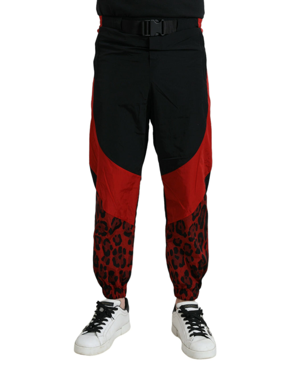 Jogging Dolce & Gabbana homme léopard en nylon noir et rouge – PAN75019