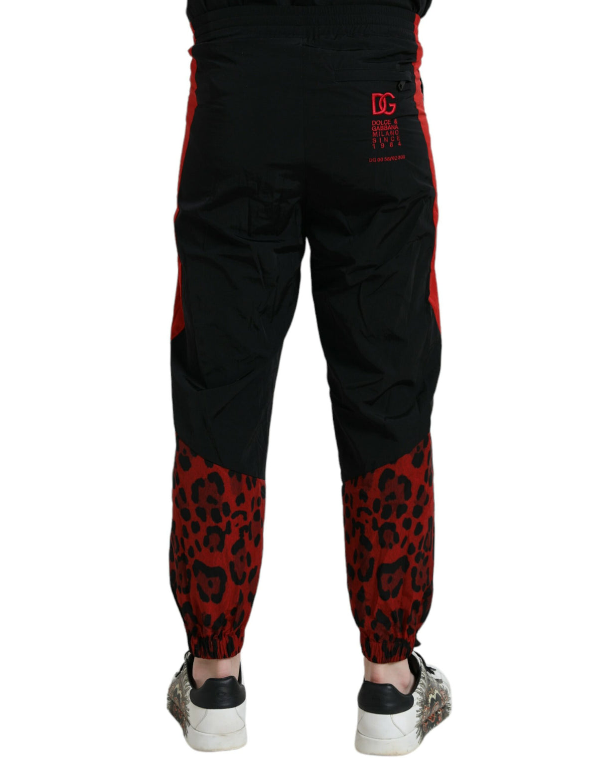Jogging Dolce & Gabbana homme léopard en nylon noir et rouge – PAN75019