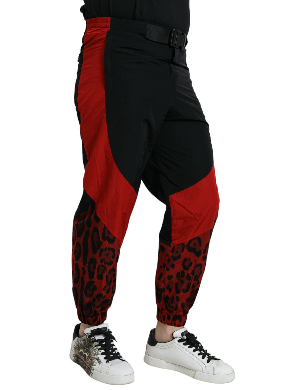 Jogging Dolce & Gabbana homme léopard en nylon noir et rouge – PAN75019