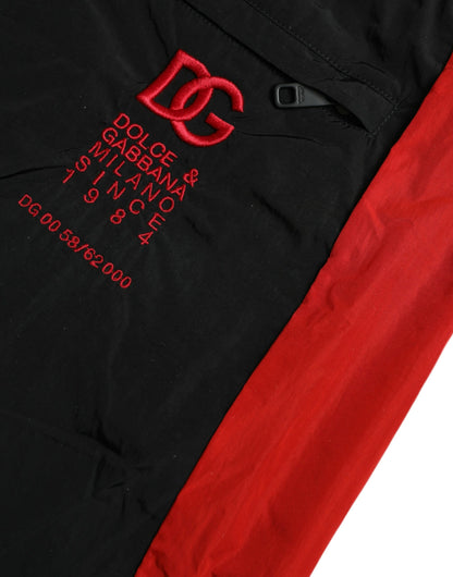 Jogging Dolce & Gabbana homme léopard en nylon noir et rouge – PAN75019