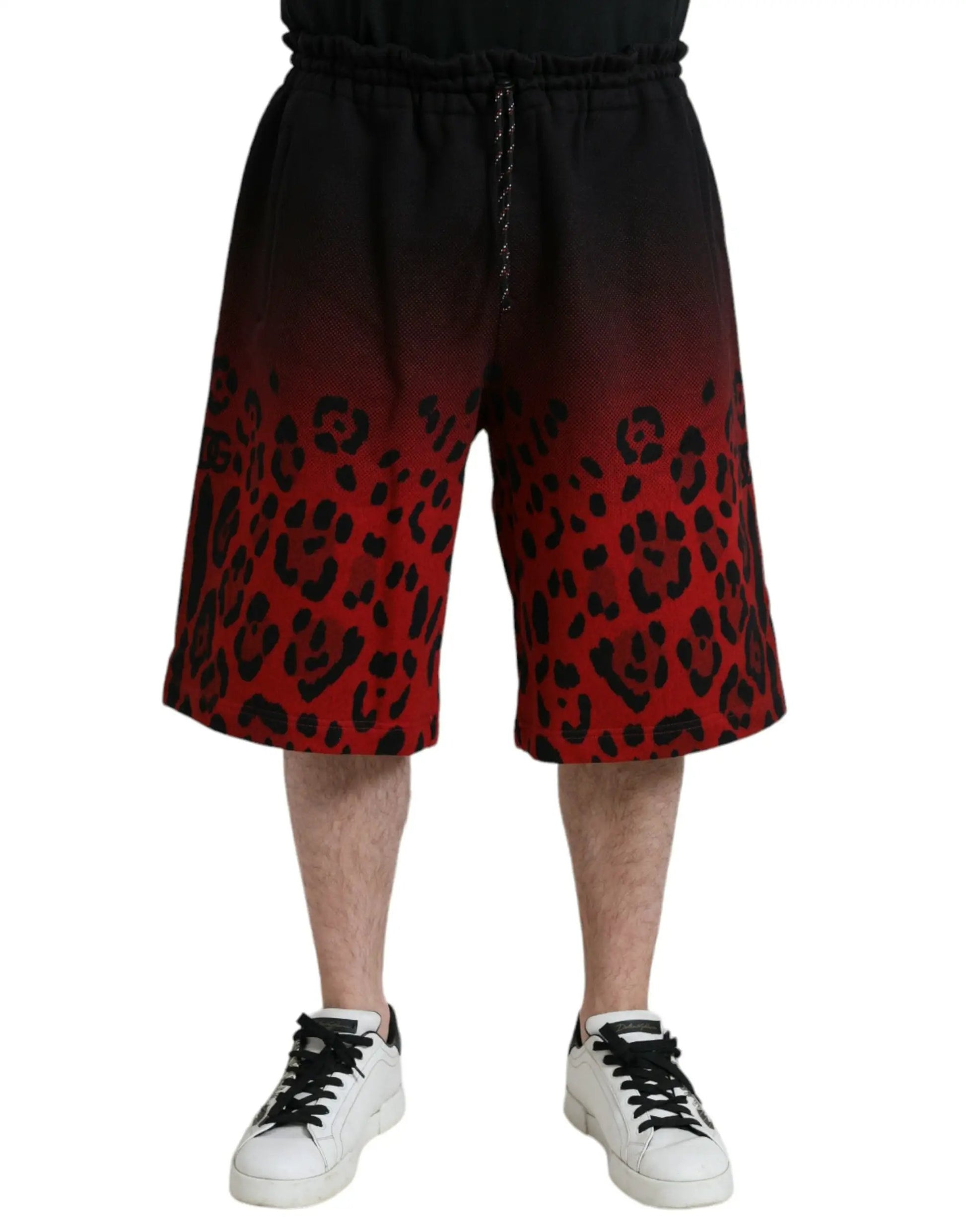 Dolce & Gabbana Red Leopard Print Cotton Bermuda Shorts by Dolce & Gabbana