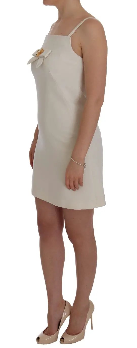Dolce & Gabbana White Wool Stretch Brooch Shift Dress by Dolce & Gabbana