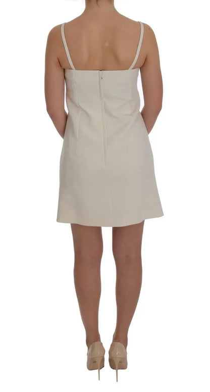 Dolce & Gabbana White Wool Stretch Brooch Shift Dress by Dolce & Gabbana