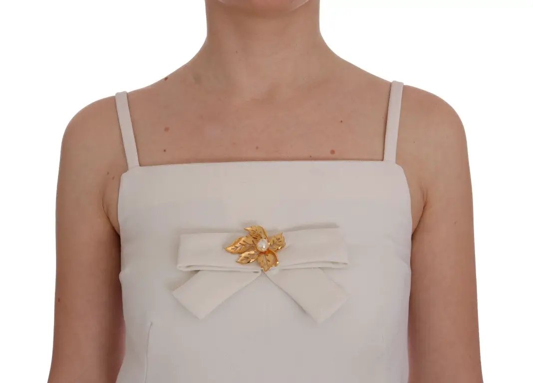 Dolce & Gabbana White Wool Stretch Brooch Shift Dress by Dolce & Gabbana