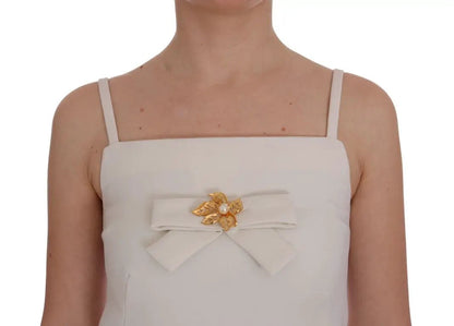 Dolce & Gabbana White Wool Stretch Brooch Shift Dress by Dolce & Gabbana