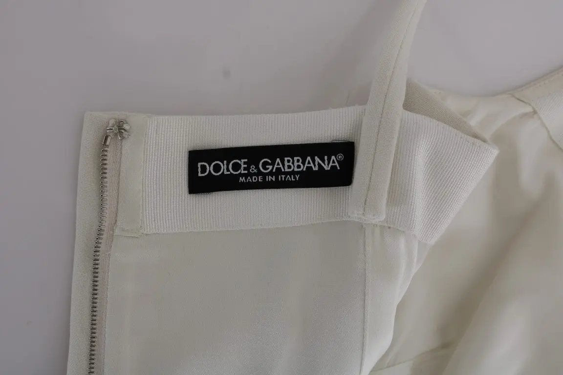 Dolce & Gabbana White Wool Stretch Brooch Shift Dress by Dolce & Gabbana
