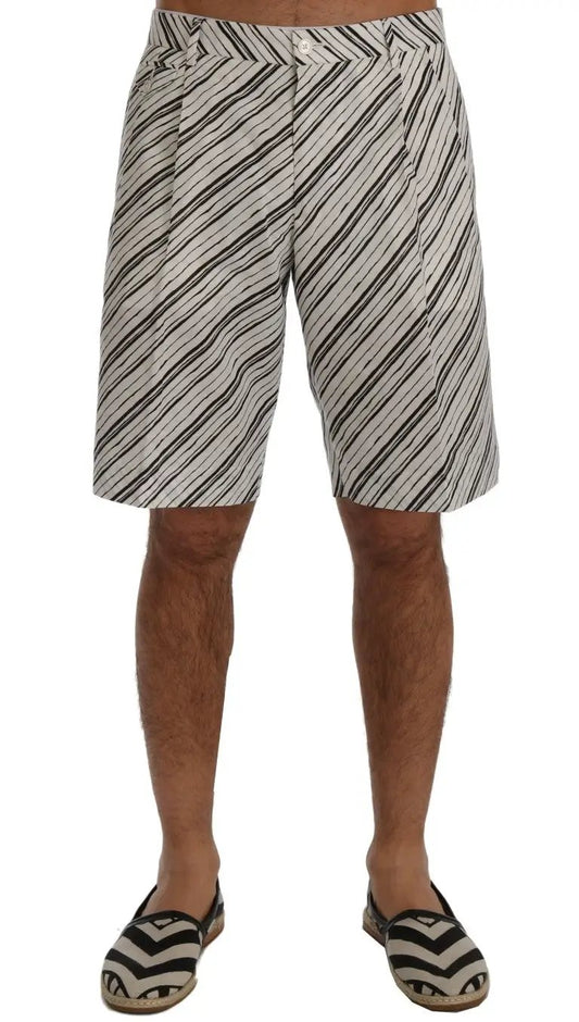 Dolce & Gabbana White Black Striped Casual Shorts by Dolce & Gabbana