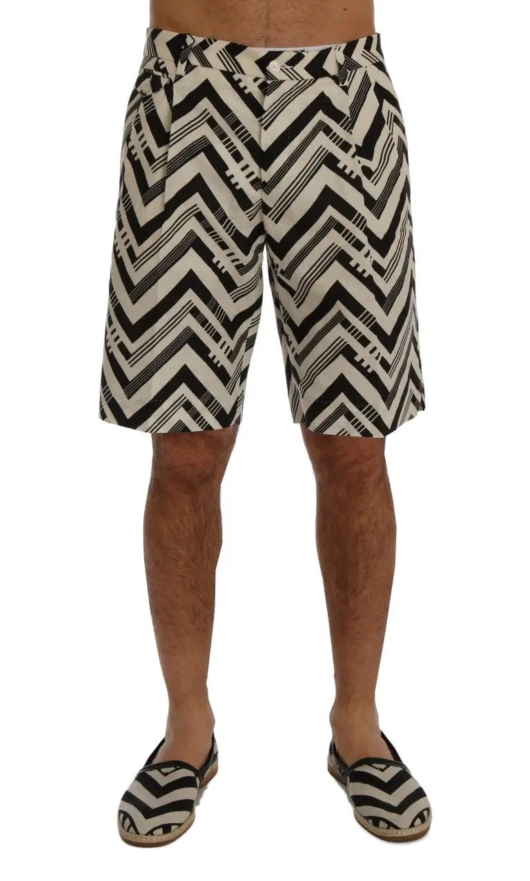 Dolce & Gabbana White Black Striped Cotton Linen Shorts by Dolce & Gabbana