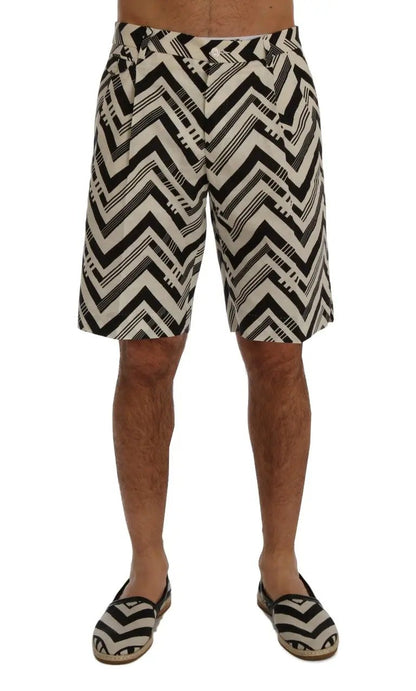 Dolce & Gabbana White Black Striped Cotton Linen Shorts by Dolce & Gabbana