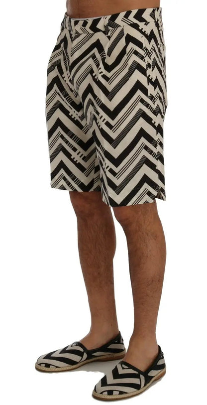 Dolce & Gabbana White Black Striped Cotton Linen Shorts by Dolce & Gabbana