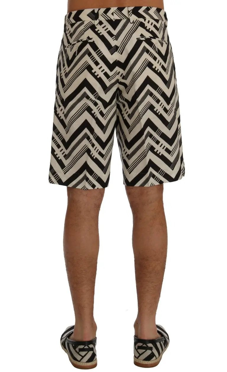 Dolce & Gabbana White Black Striped Cotton Linen Shorts by Dolce & Gabbana