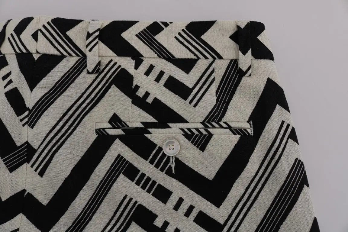 Dolce & Gabbana White Black Striped Cotton Linen Shorts by Dolce & Gabbana