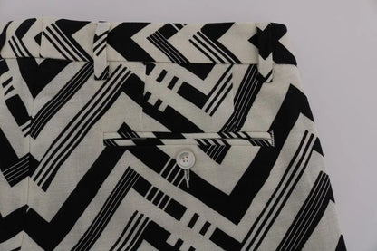 Dolce & Gabbana White Black Striped Cotton Linen Shorts by Dolce & Gabbana