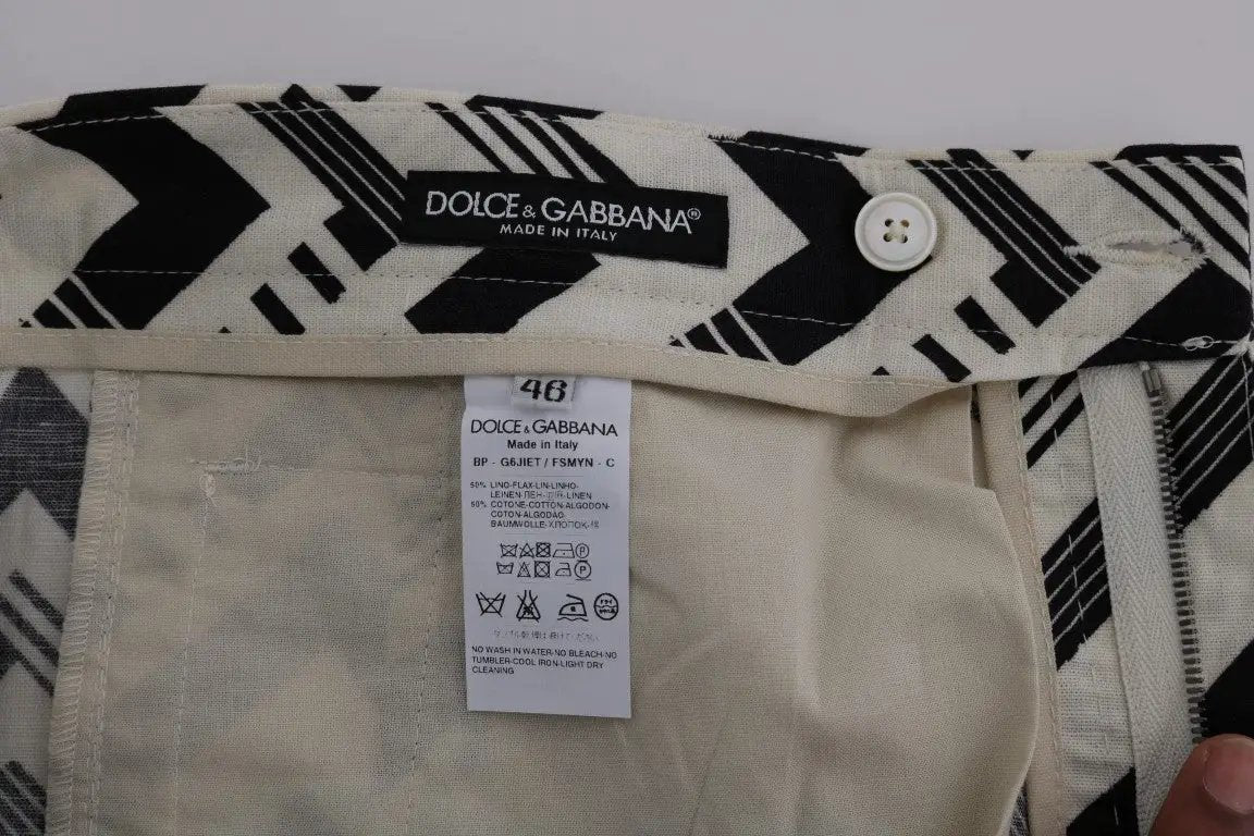 Dolce & Gabbana White Black Striped Cotton Linen Shorts by Dolce & Gabbana