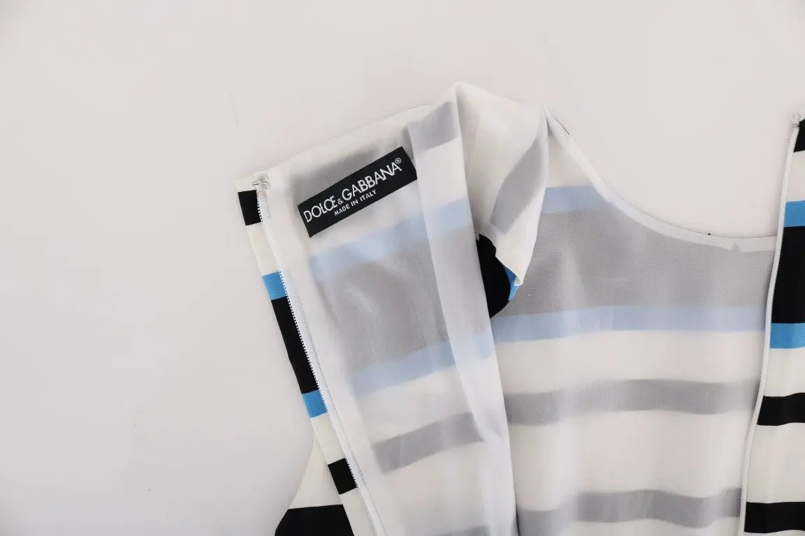 Dolce & Gabbana Blue White Striped Silk Stretch Shift Dress by Dolce & Gabbana