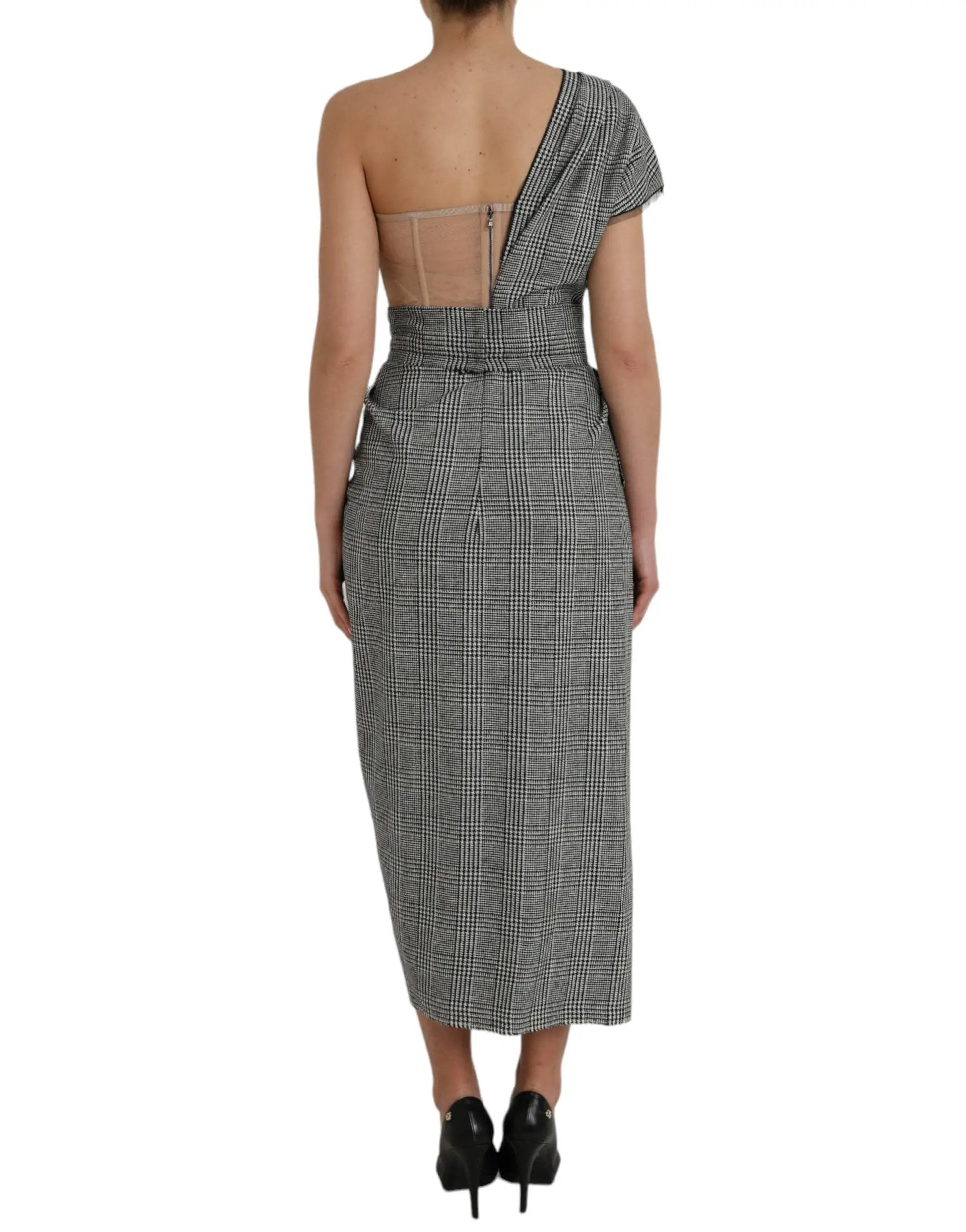 Dolce & Gabbana Gray Beige Layered One Shoulder Maxi Dress by Dolce & Gabbana