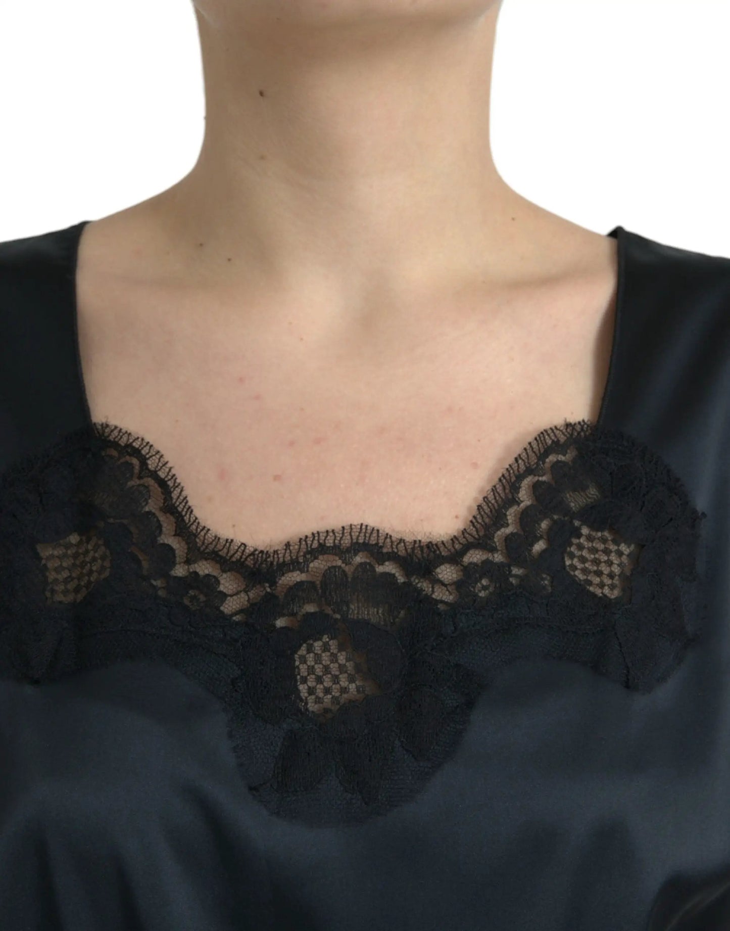 Dolce & Gabbana Black Polyester Lace Trim Sheath Midi Dress by Dolce & Gabbana