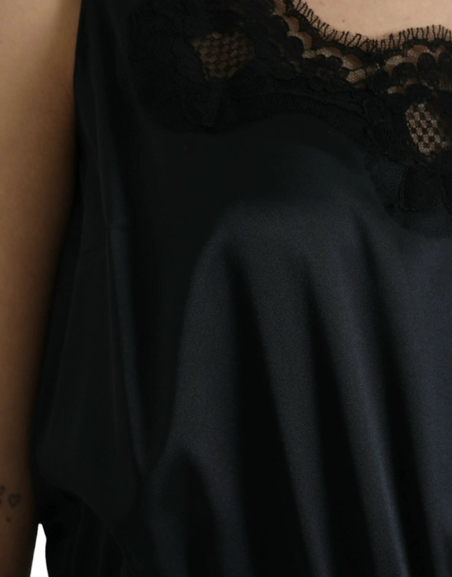 Dolce & Gabbana Black Polyester Lace Trim Sheath Midi Dress by Dolce & Gabbana