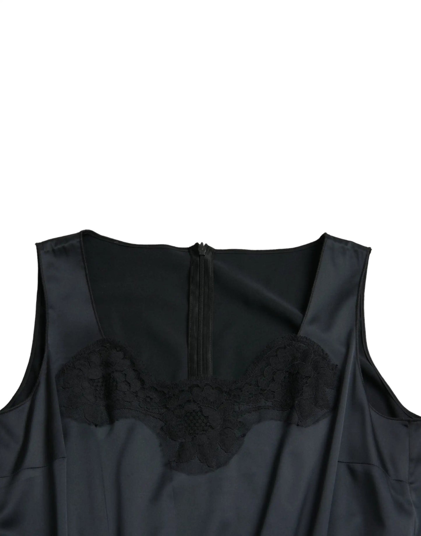 Dolce & Gabbana Black Polyester Lace Trim Sheath Midi Dress by Dolce & Gabbana