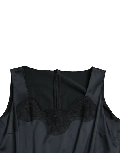 Dolce & Gabbana Black Polyester Lace Trim Sheath Midi Dress by Dolce & Gabbana