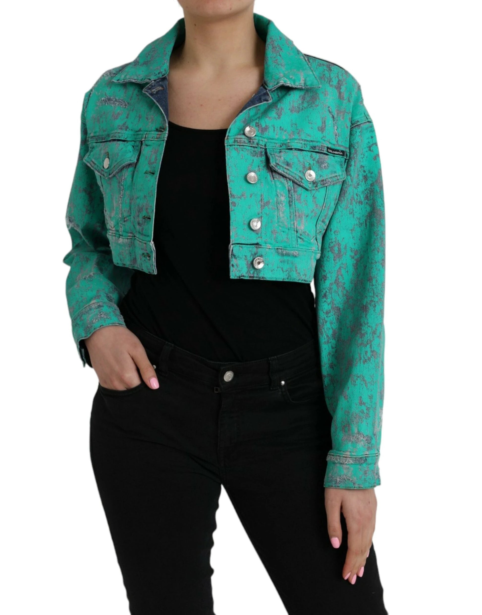 Dolce & Gabbana Green Cotton Tie Dye Cropped Cropped Denim Jacket by Dolce & Gabbana