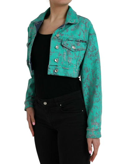 Dolce & Gabbana Green Cotton Tie Dye Cropped Cropped Denim Jacket by Dolce & Gabbana