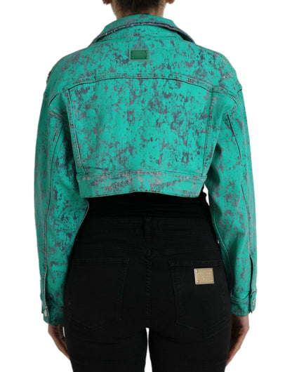 Dolce & Gabbana Green Cotton Tie Dye Cropped Cropped Denim Jacket by Dolce & Gabbana