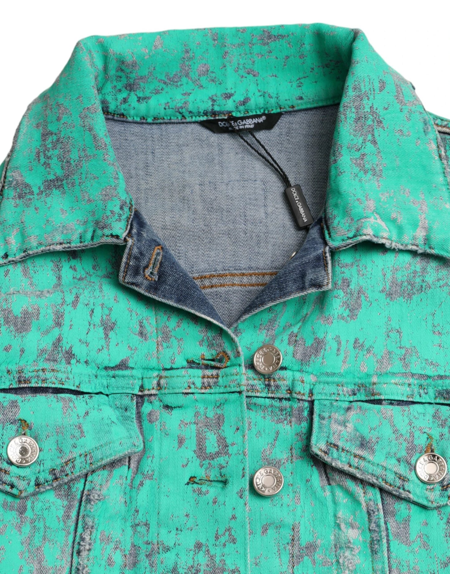 Dolce & Gabbana Green Cotton Tie Dye Cropped Cropped Denim Jacket by Dolce & Gabbana