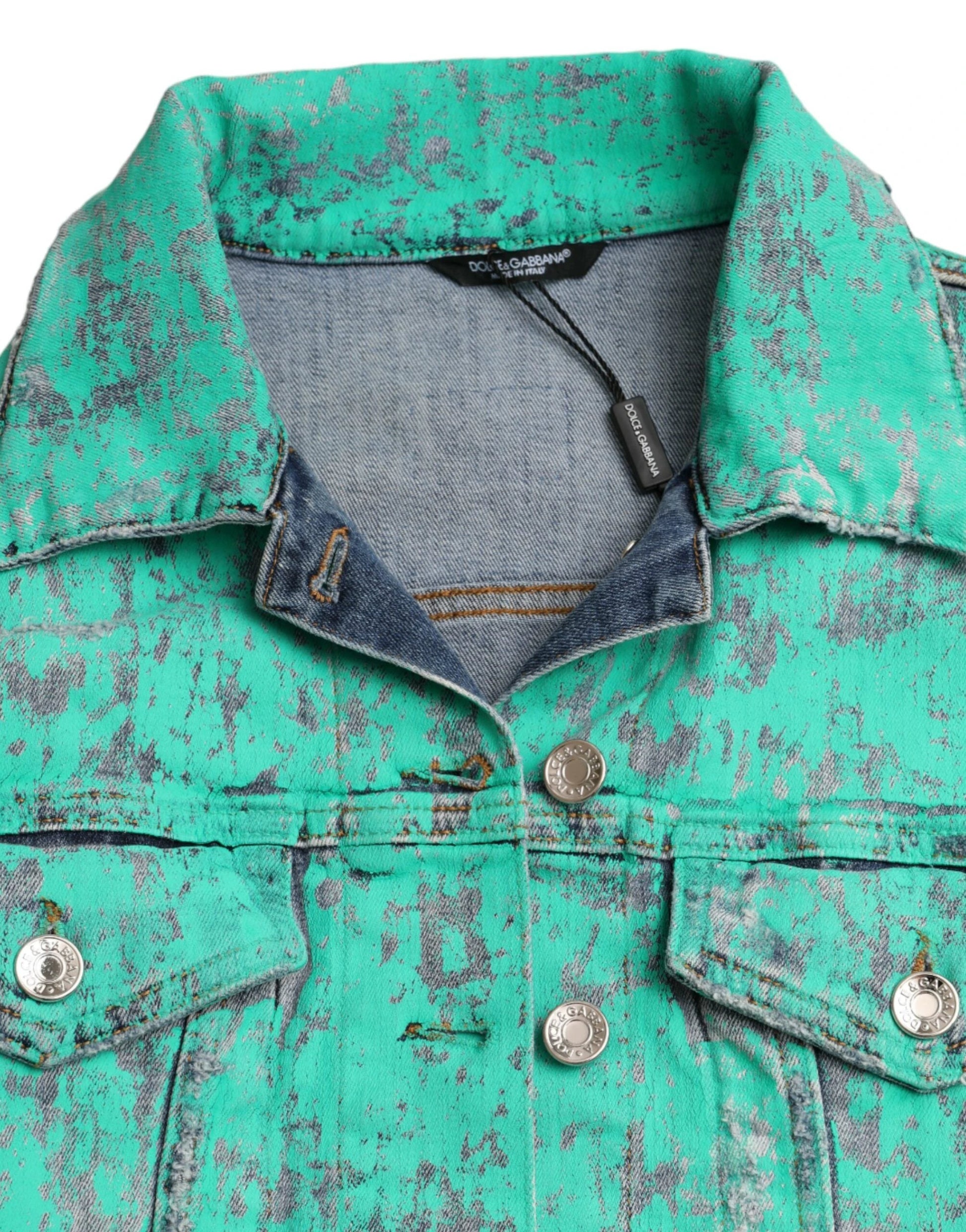 Dolce & Gabbana Green Cotton Tie Dye Cropped Cropped Denim Jacket by Dolce & Gabbana