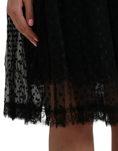 Dolce & Gabbana Black Nylon Lace Trim High Waist A-line Skirt by Dolce & Gabbana