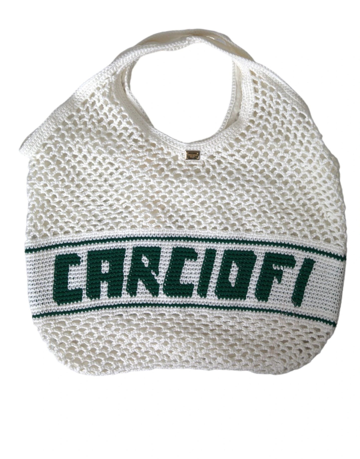 Dolce & Gabbana White Green Knitted Cotton Logo Shopping Tote Bag by Dolce & Gabbana
