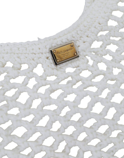 Dolce & Gabbana White Green Knitted Cotton Logo Shopping Tote Bag by Dolce & Gabbana