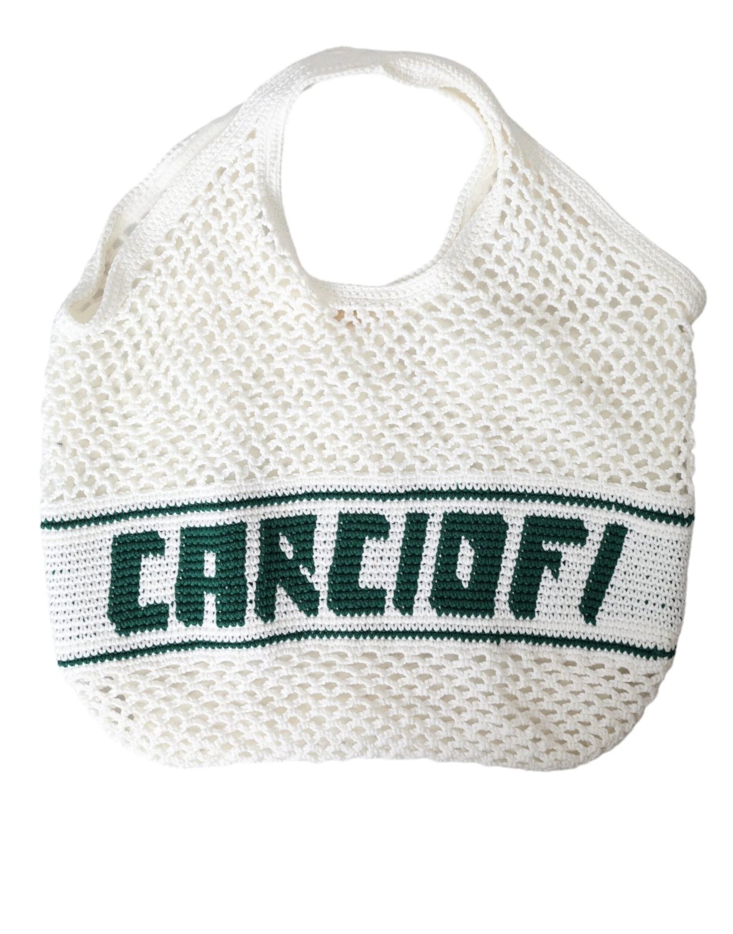 Dolce & Gabbana White Green Knitted Cotton Logo Shopping Tote Bag by Dolce & Gabbana