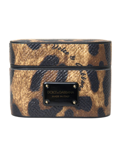 Étui AirPods Dolce & Gabbana femme léopard en cuir de veau marron – SMY10285