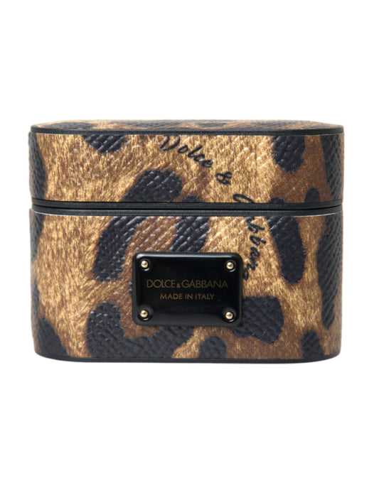Étui AirPods Dolce & Gabbana femme léopard en cuir de veau marron – SMY10285