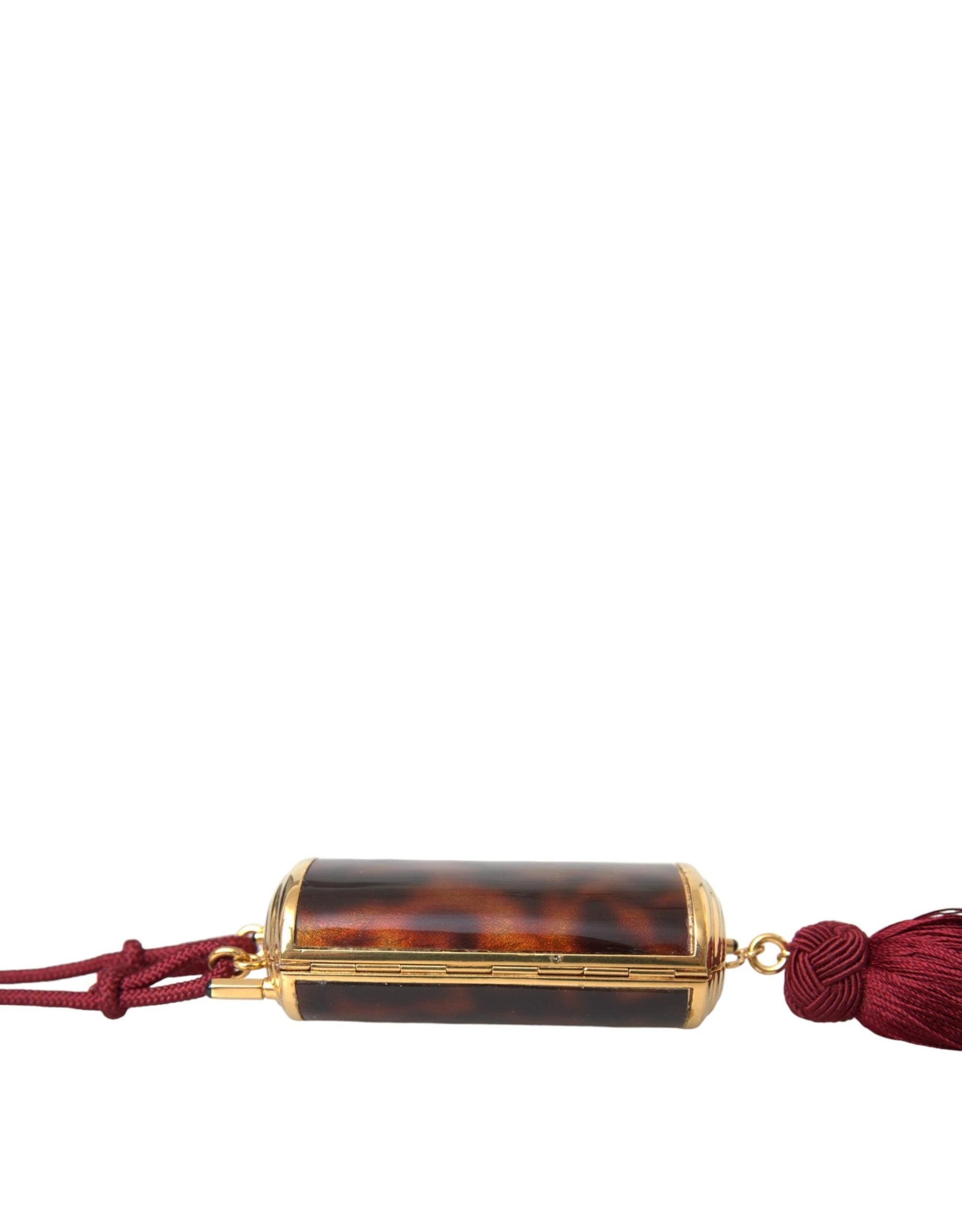 Dolce & Gabbana Brown Leopard Mini Mirror Tassel Make Up Holder Bag by Dolce & Gabbana