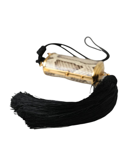 Dolce & Gabbana Beige Exotic Leather Mini Mirror Tassel Make Up Holder Bag by Dolce & Gabbana
