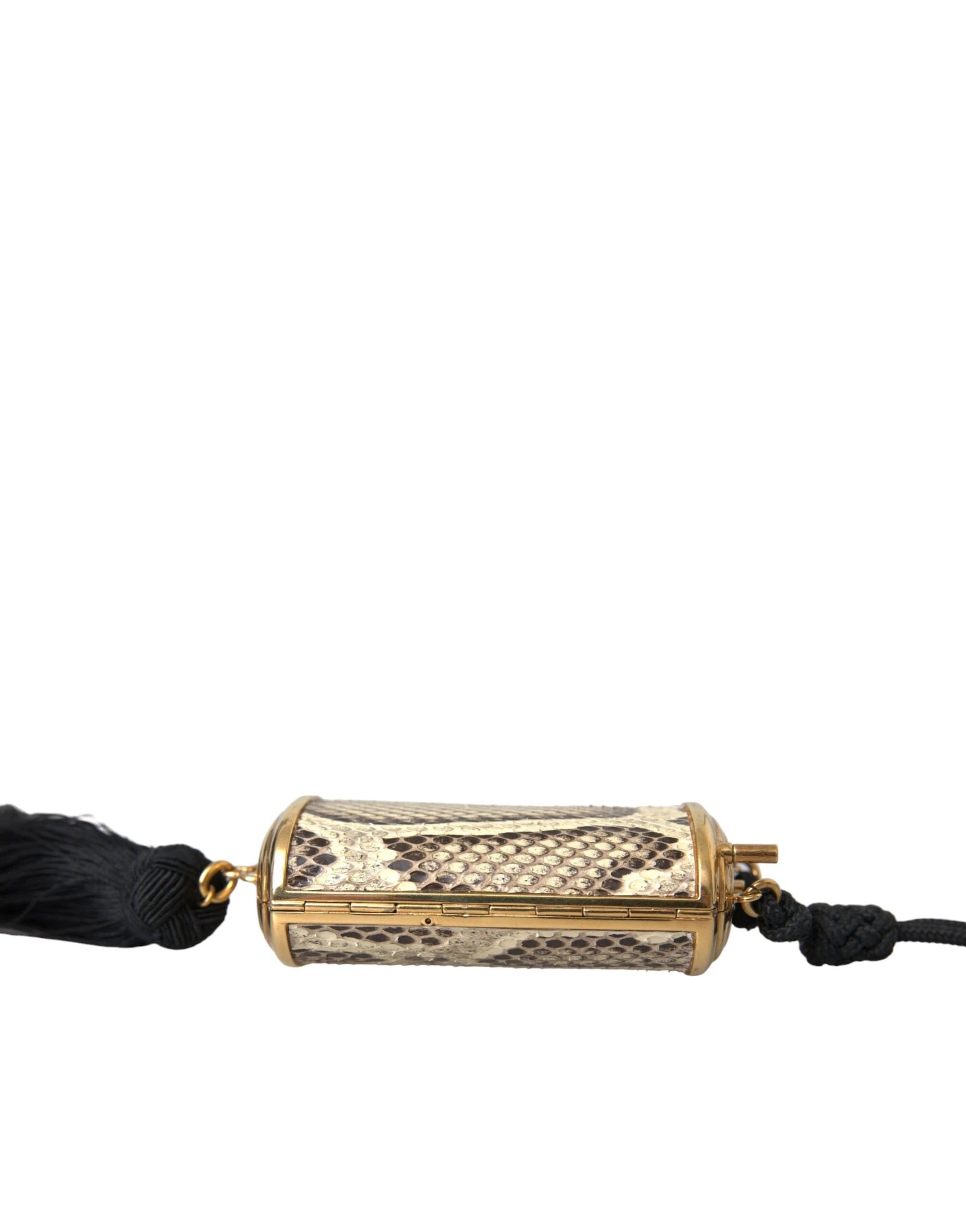 Dolce & Gabbana Beige Exotic Leather Mini Mirror Tassel Make Up Holder Bag by Dolce & Gabbana
