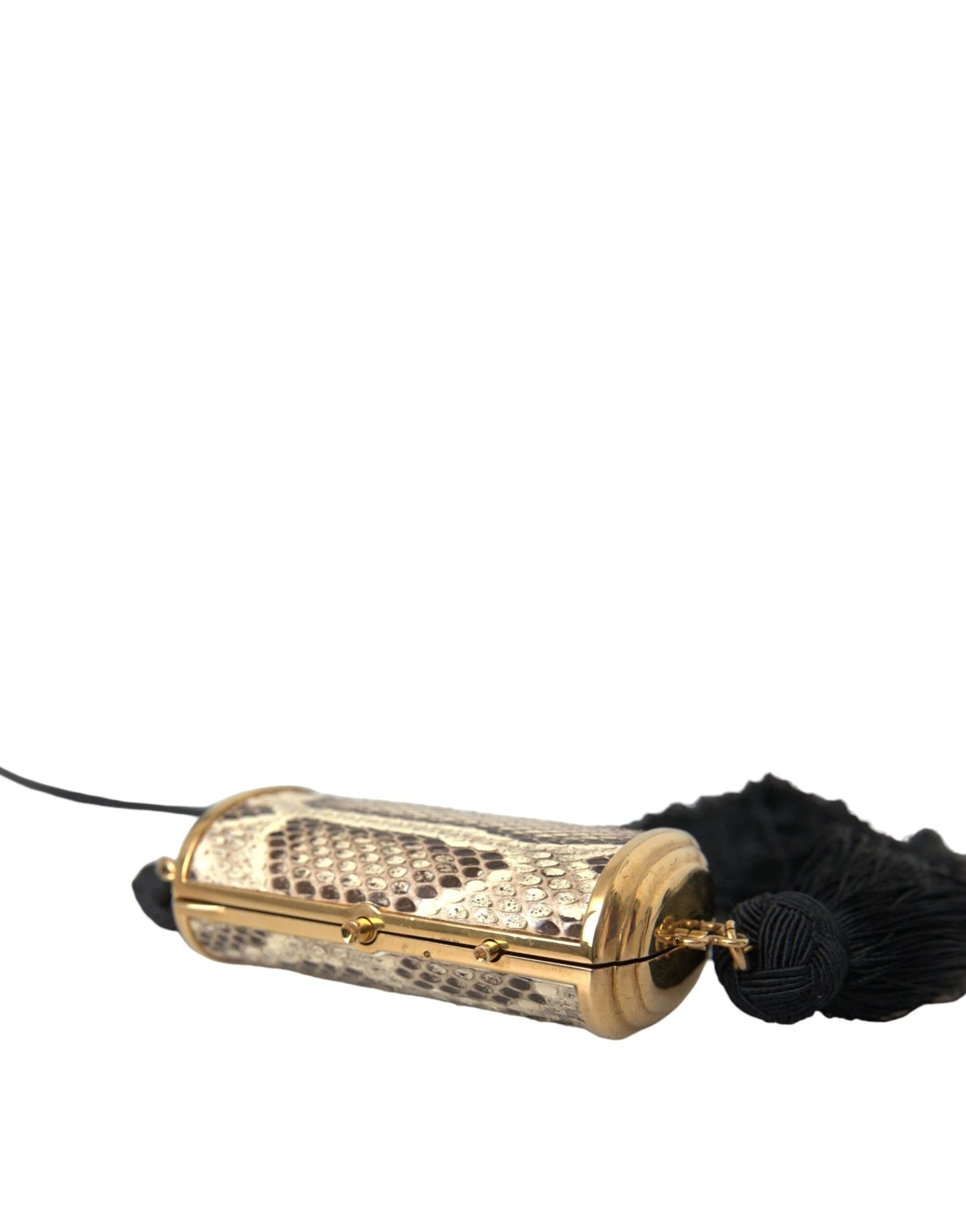 Dolce & Gabbana Beige Exotic Leather Mini Mirror Tassel Make Up Holder Bag by Dolce & Gabbana