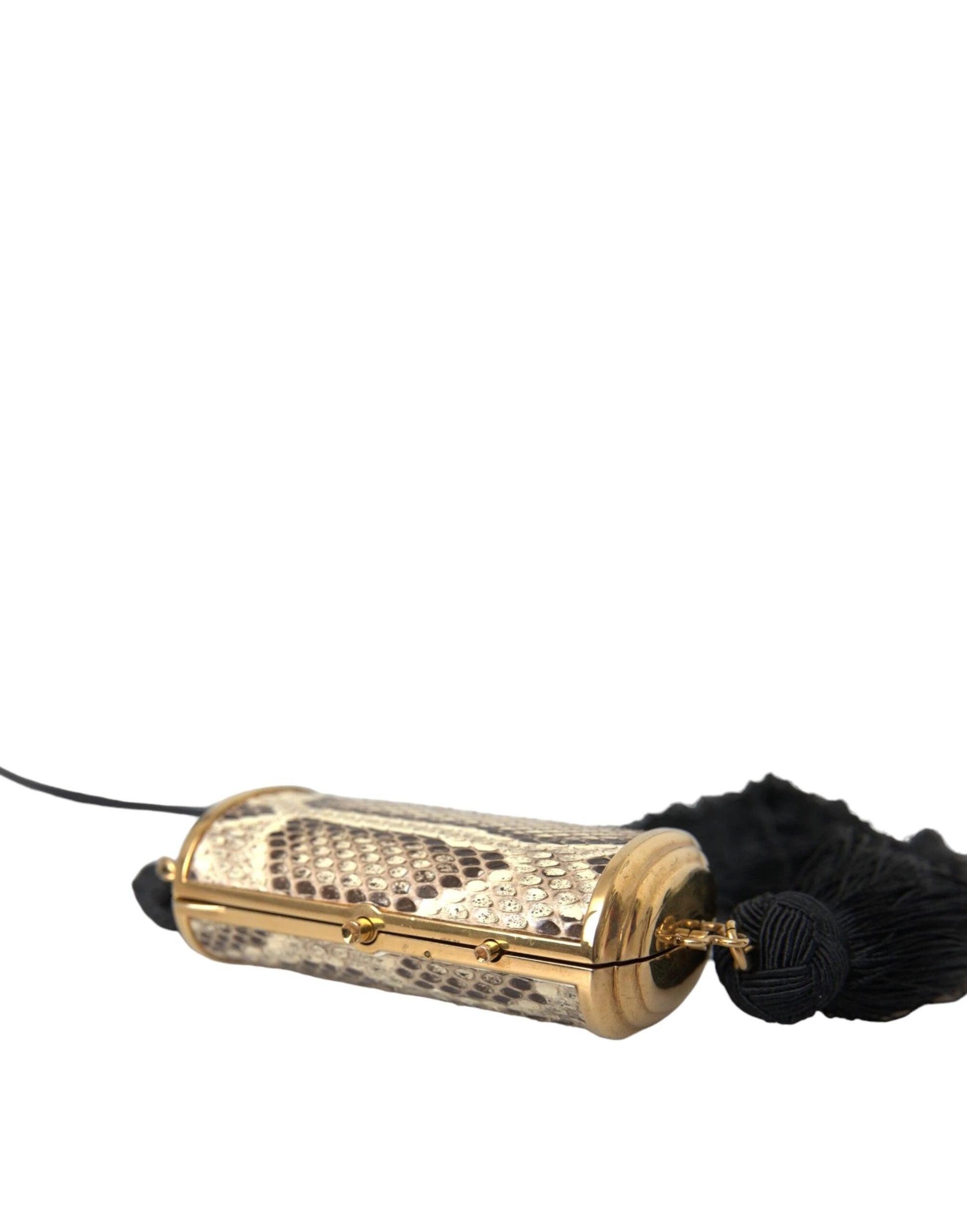 Dolce & Gabbana Beige Exotic Leather Mini Mirror Tassel Make Up Holder Bag by Dolce & Gabbana