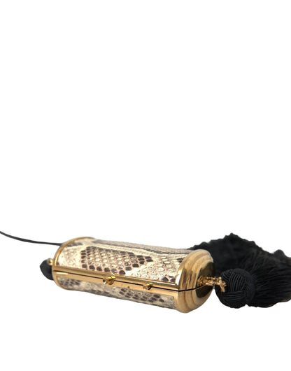 Dolce & Gabbana Beige Exotic Leather Mini Mirror Tassel Make Up Holder Bag by Dolce & Gabbana