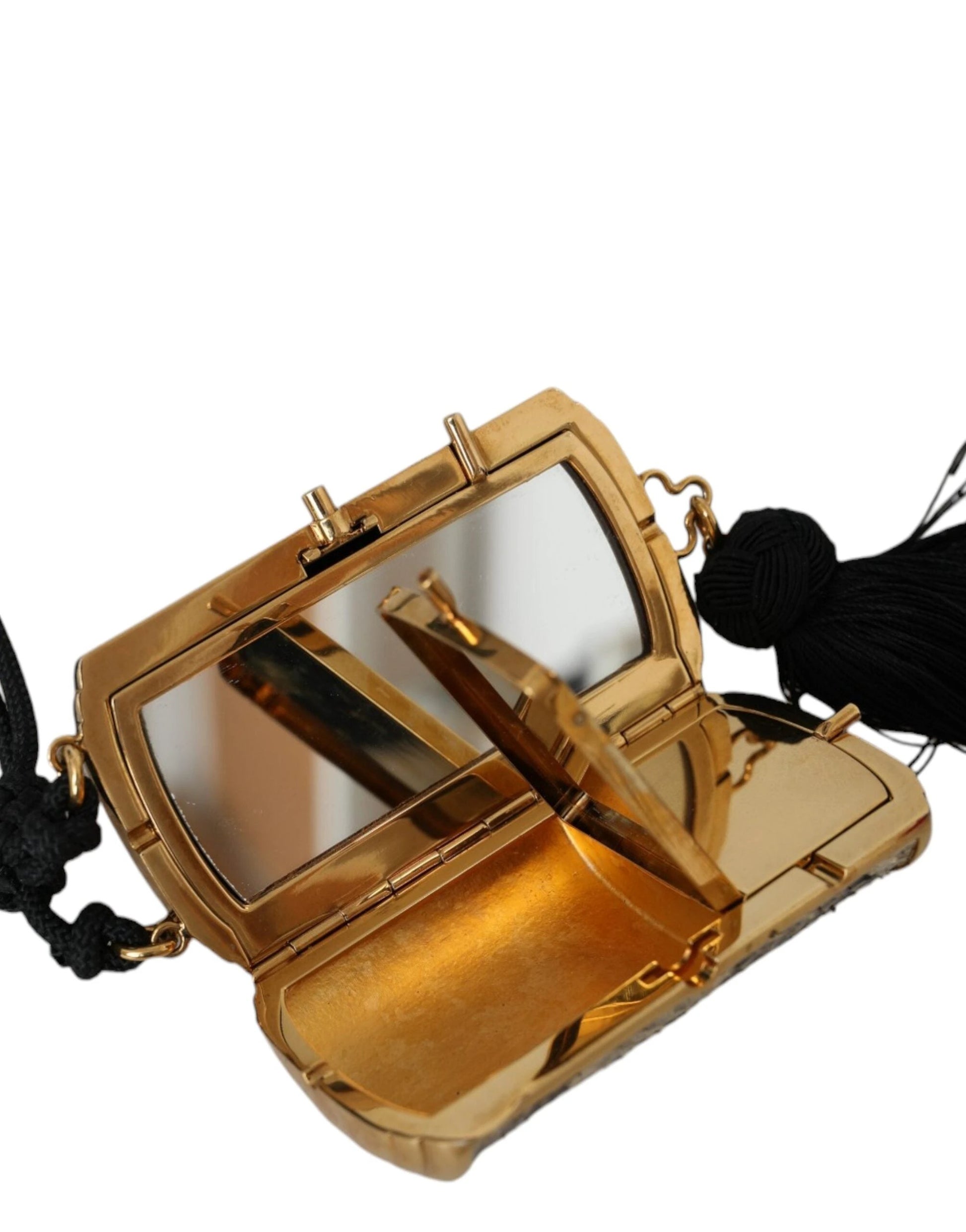 Dolce & Gabbana Beige Exotic Leather Mini Mirror Tassel Make Up Holder Bag by Dolce & Gabbana