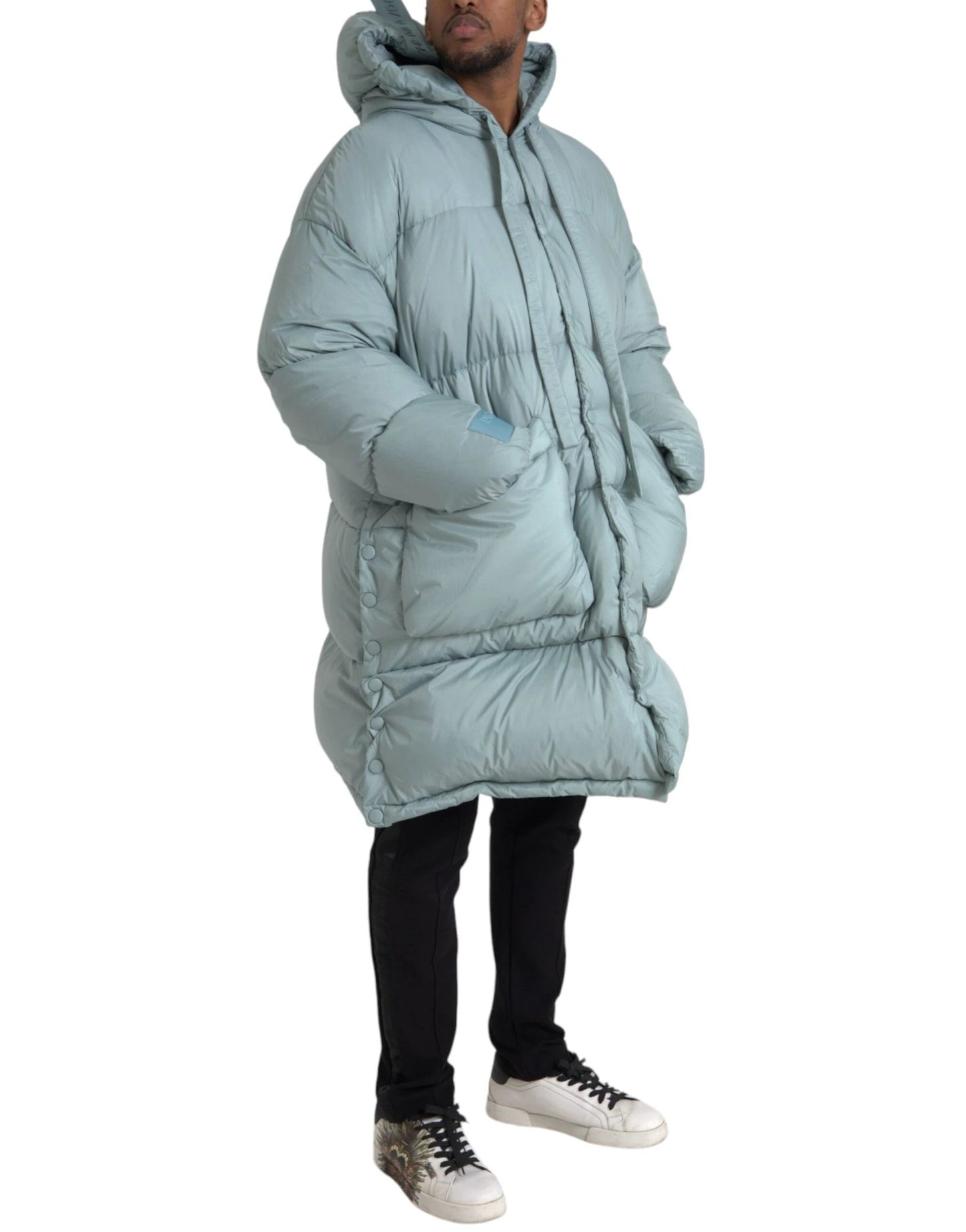 Dolce & Gabbana Light Blue Quilted Hooded Puffer Jacket Men by Dolce & Gabbana