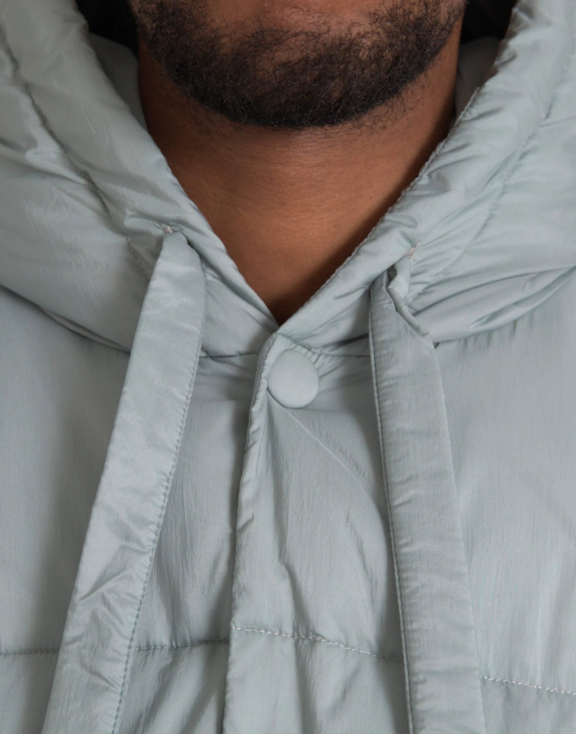 Dolce & Gabbana Light Blue Quilted Hooded Puffer Jacket Men by Dolce & Gabbana