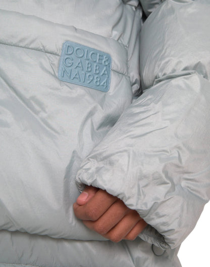 Dolce & Gabbana Light Blue Quilted Hooded Puffer Jacket Men by Dolce & Gabbana