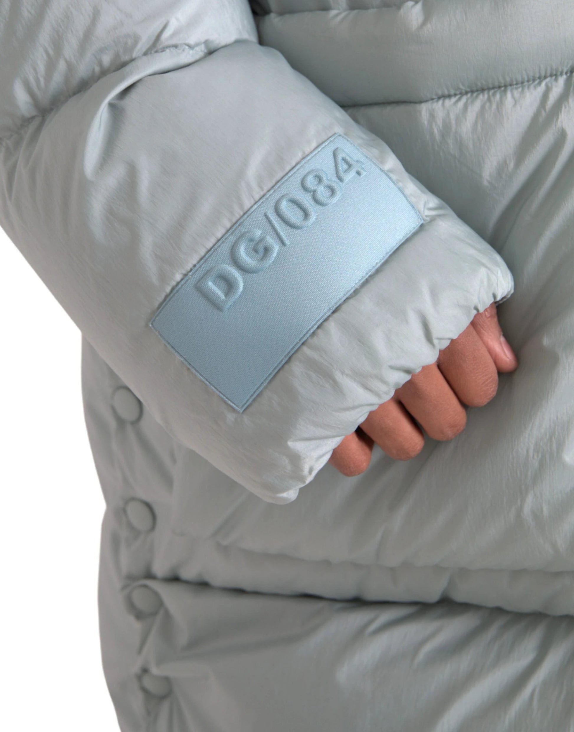 Dolce & Gabbana Light Blue Quilted Hooded Puffer Jacket Men by Dolce & Gabbana