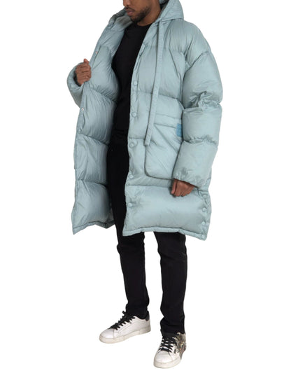 Dolce & Gabbana Light Blue Quilted Hooded Puffer Jacket Men by Dolce & Gabbana