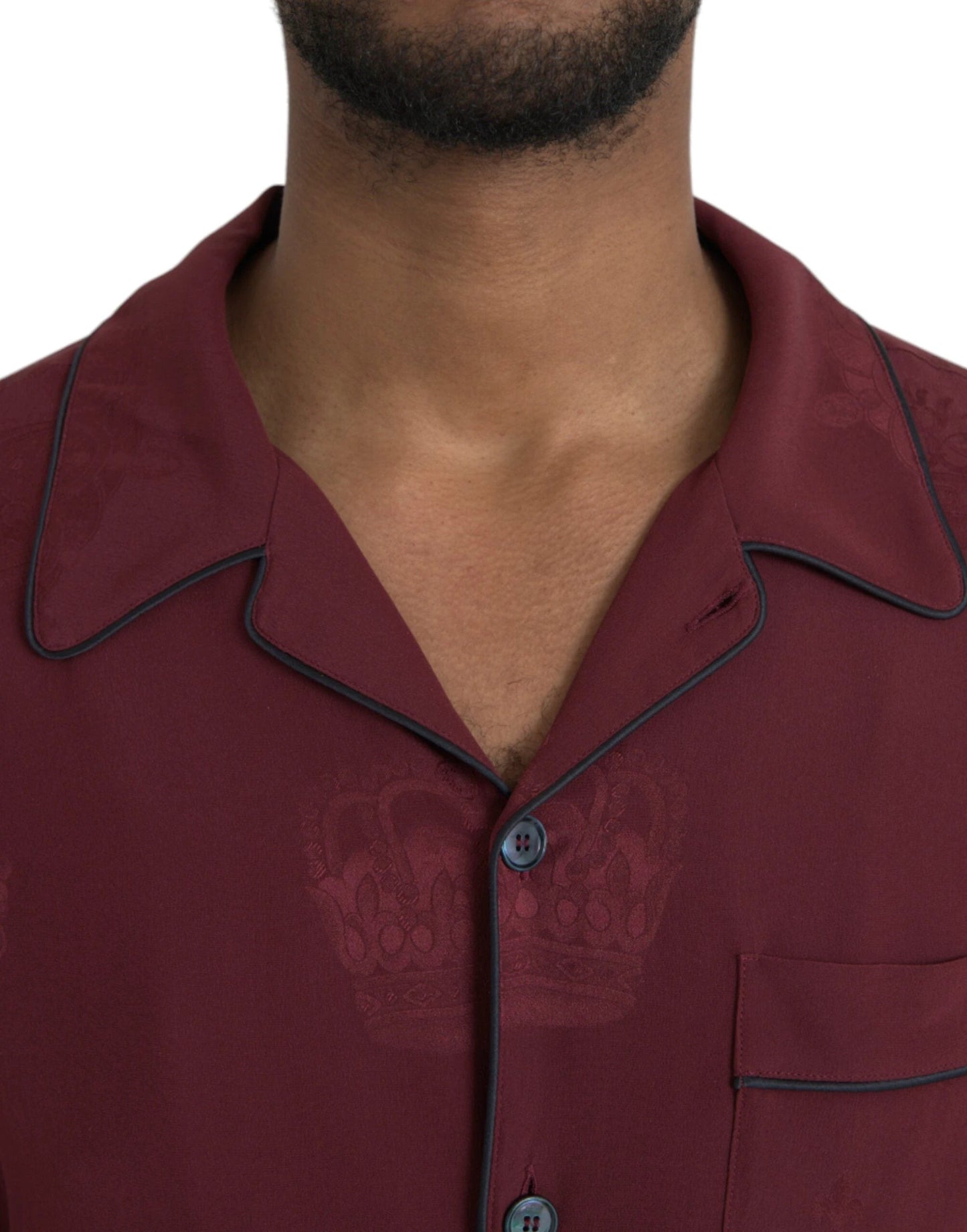 Dolce & Gabbana Maroon Crown Jacquard Silk Long Sleeve Shirt by Dolce & Gabbana